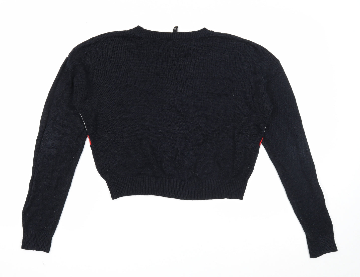 Divided Womens Black Round Neck Striped Acrylic Pullover Jumper Size S