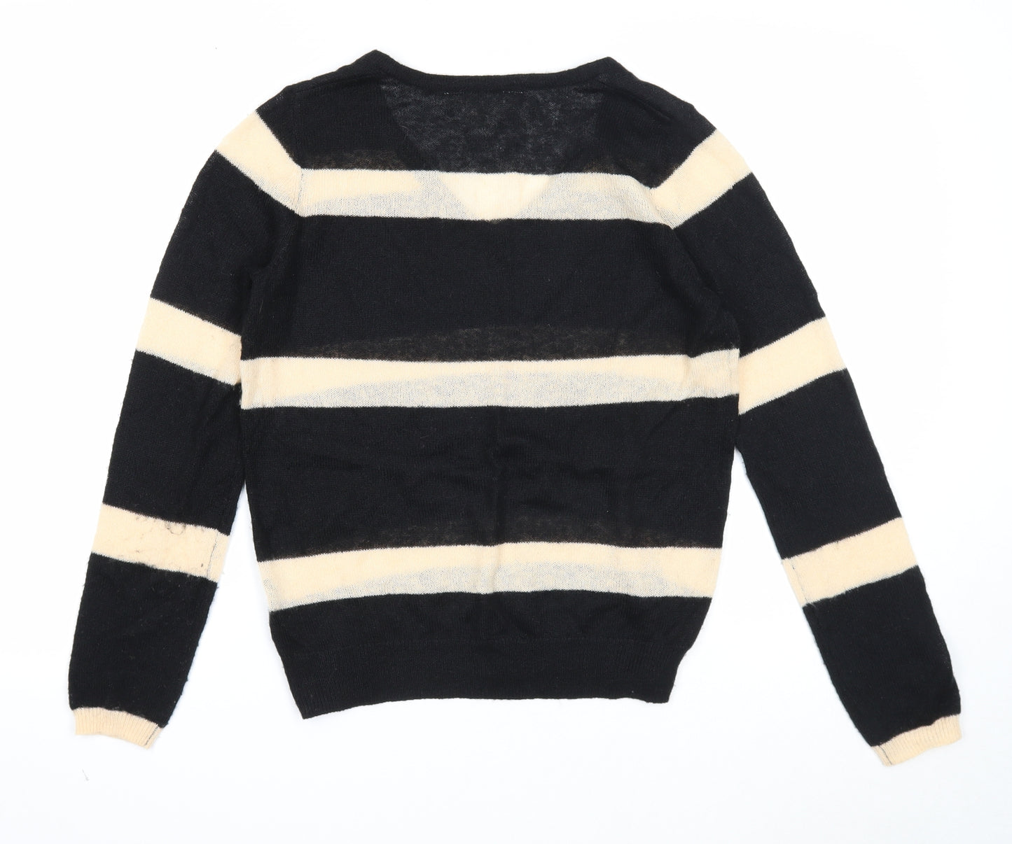 Nine Womens Black V-Neck Striped Acrylic Pullover Jumper Size 10