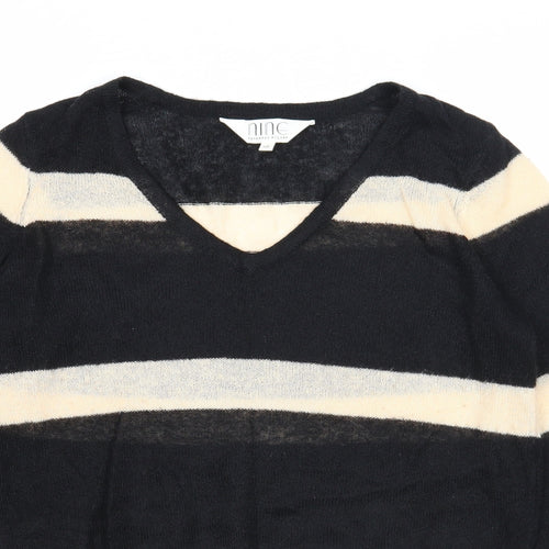 Nine Womens Black V-Neck Striped Acrylic Pullover Jumper Size 10