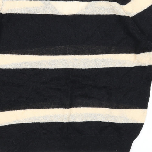 Nine Womens Black V-Neck Striped Acrylic Pullover Jumper Size 10