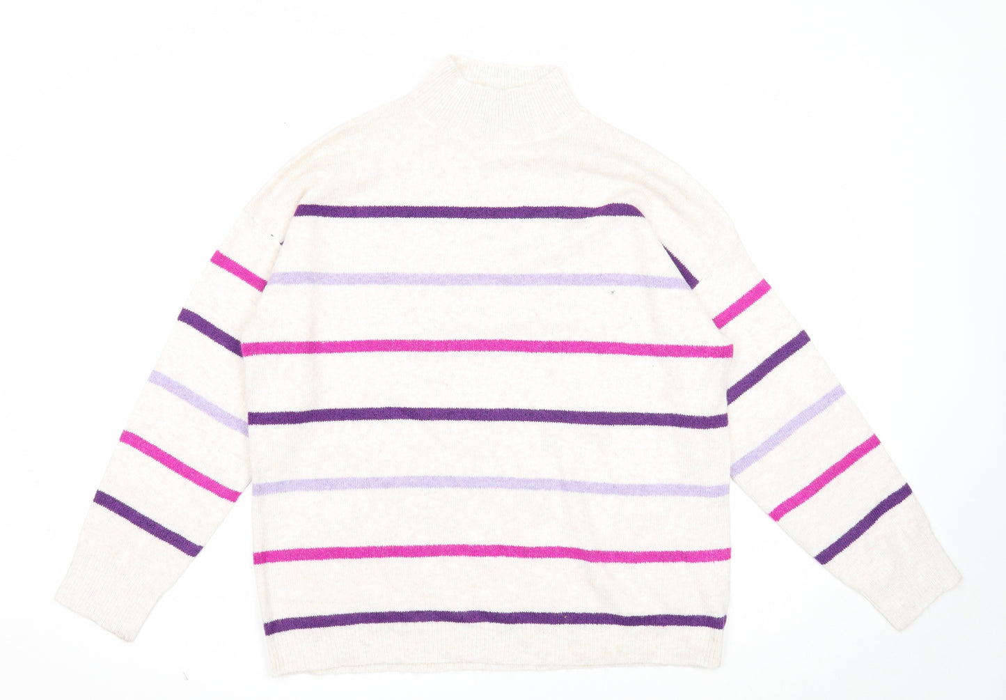 TU Womens Pink Mock Neck Striped Acrylic Pullover Jumper Size 14