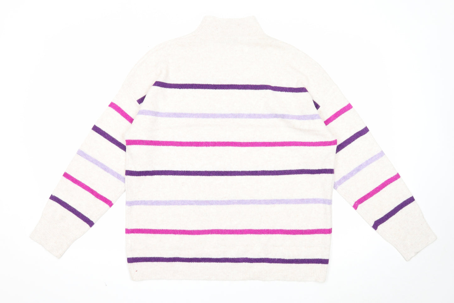 TU Womens Pink Mock Neck Striped Acrylic Pullover Jumper Size 14