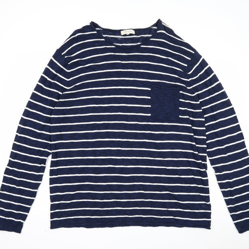 River Island Womens Blue Round Neck Striped Cotton Pullover Jumper Size 2XL
