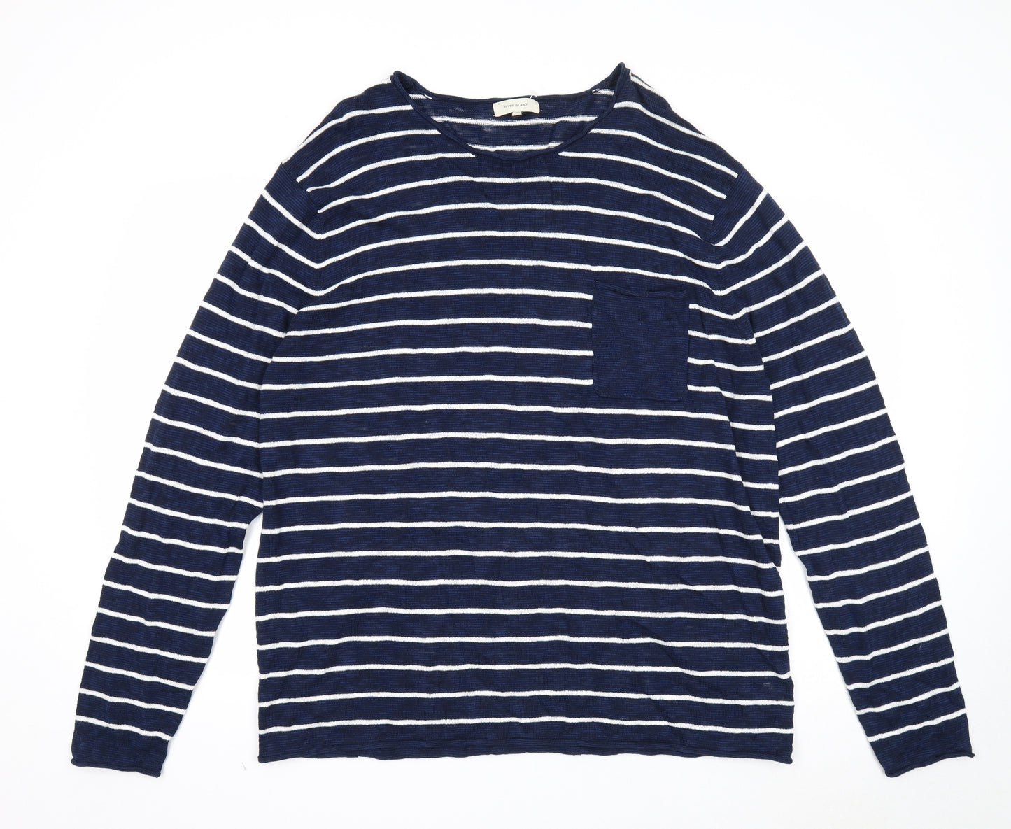 River Island Womens Blue Round Neck Striped Cotton Pullover Jumper Size 2XL