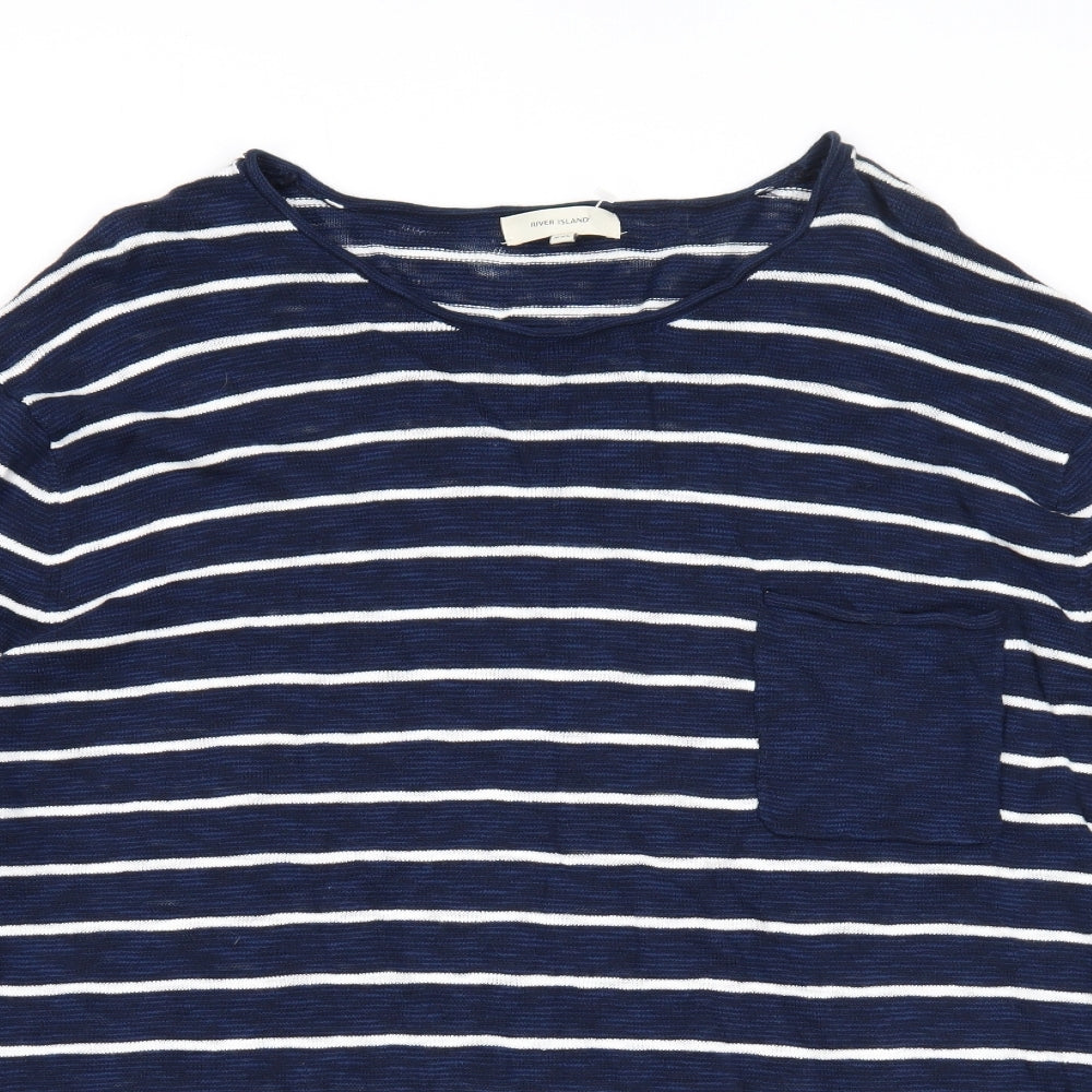 River Island Womens Blue Round Neck Striped Cotton Pullover Jumper Size 2XL