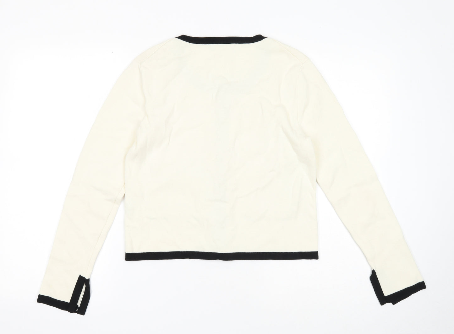 Zara Womens White Round Neck Acrylic Cardigan Jumper Size L
