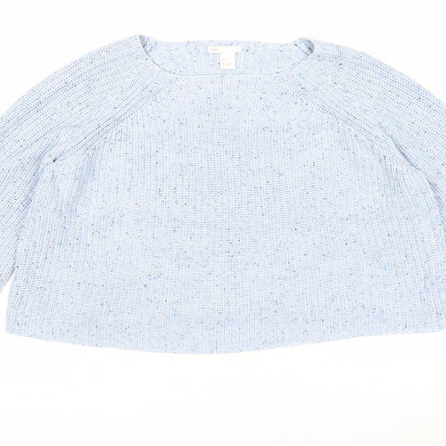 H&M Womens Blue Boat Neck Acrylic Pullover Jumper Size S - Cropped