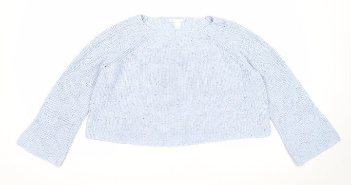 H&M Womens Blue Boat Neck Acrylic Pullover Jumper Size S - Cropped