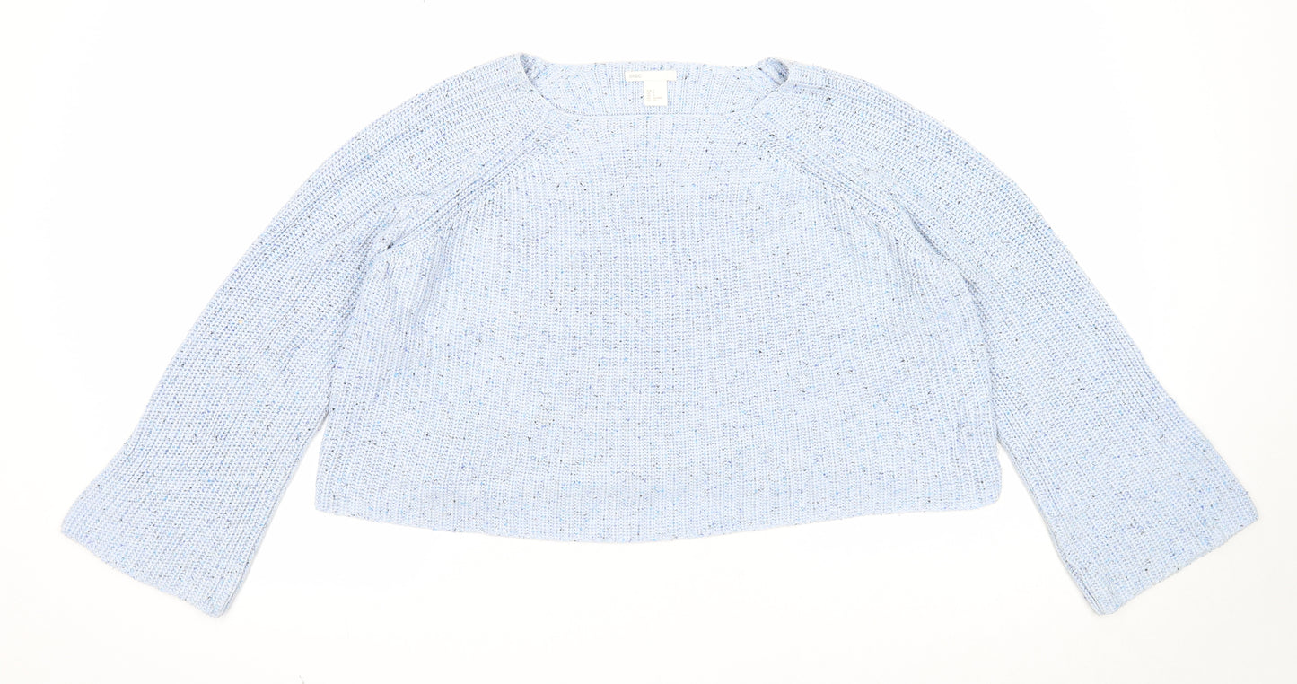 H&M Womens Blue Boat Neck Acrylic Pullover Jumper Size S - Cropped