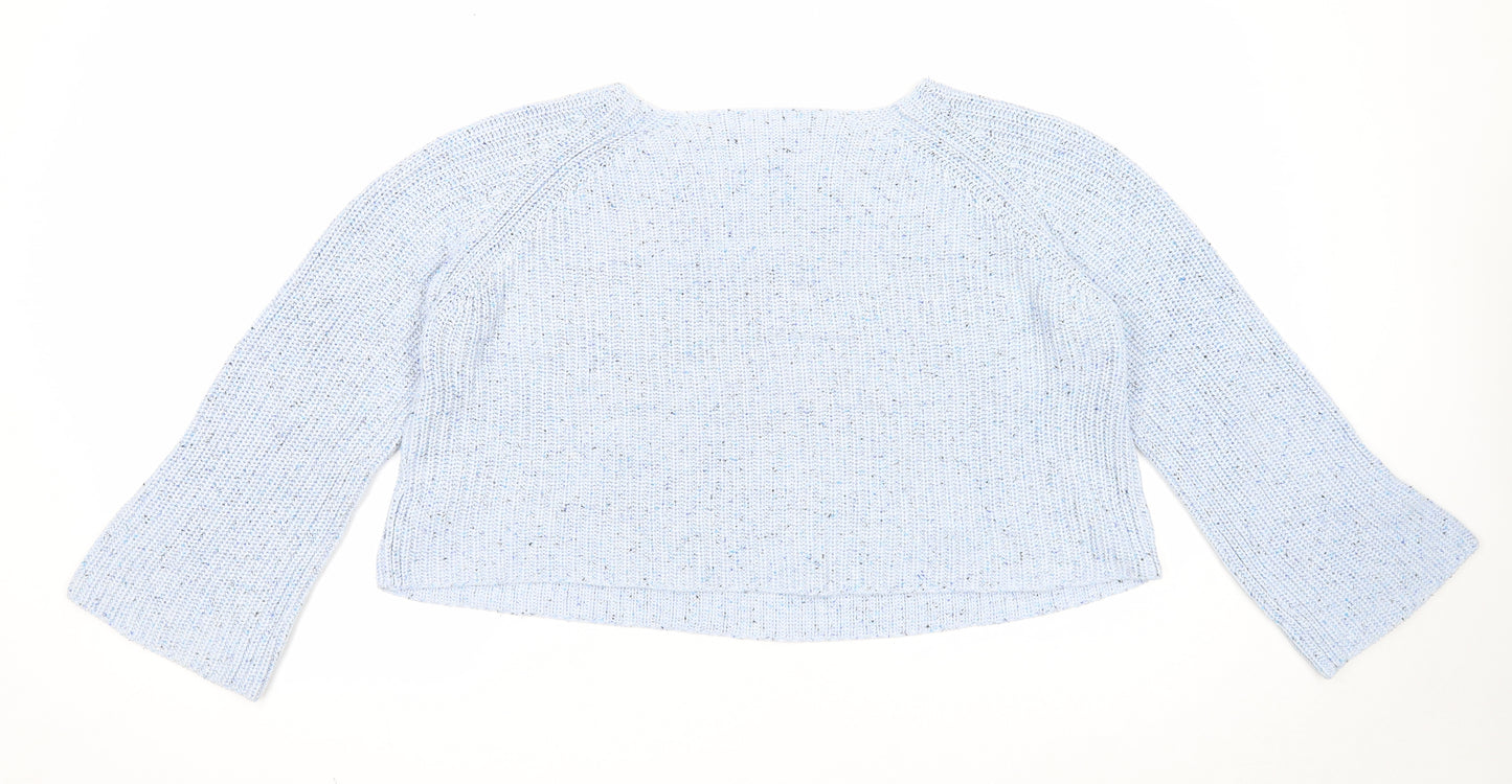 H&M Womens Blue Boat Neck Acrylic Pullover Jumper Size S - Cropped