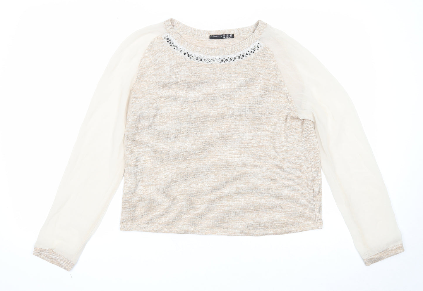 Atmosphere Womens Beige Boat Neck Acrylic Pullover Jumper Size 10 - Chiffon Sleeve