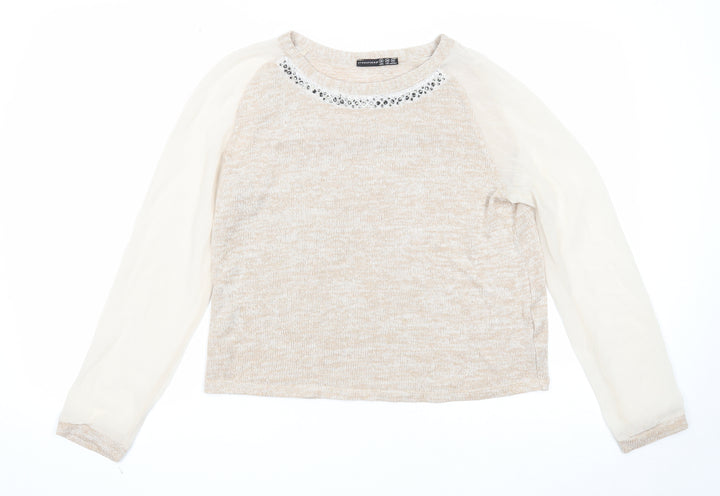 Atmosphere Womens Beige Boat Neck Acrylic Pullover Jumper Size 10 - Chiffon Sleeve