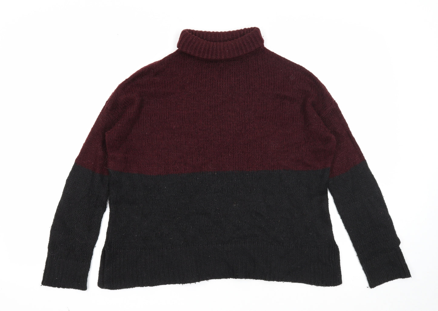 New Look Womens Purple Roll Neck Acrylic Pullover Jumper Size S - Colourblock
