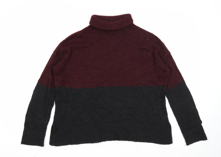 New Look Womens Purple Roll Neck Acrylic Pullover Jumper Size S - Colourblock