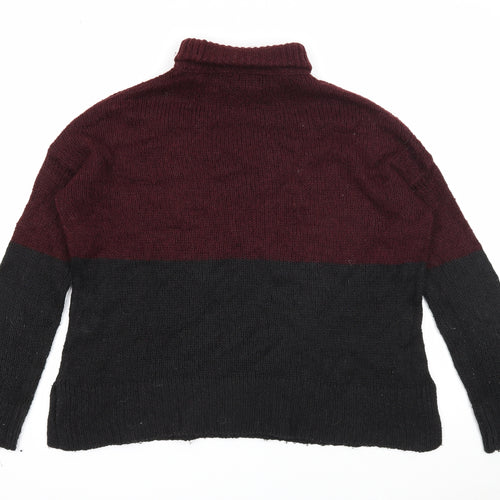 New Look Womens Purple Roll Neck Acrylic Pullover Jumper Size S - Colourblock