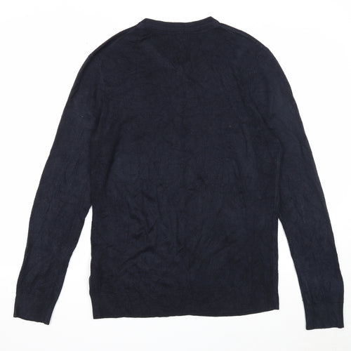 Debenhams Mens Blue V-Neck Acrylic Pullover Jumper Size L Long Sleeve