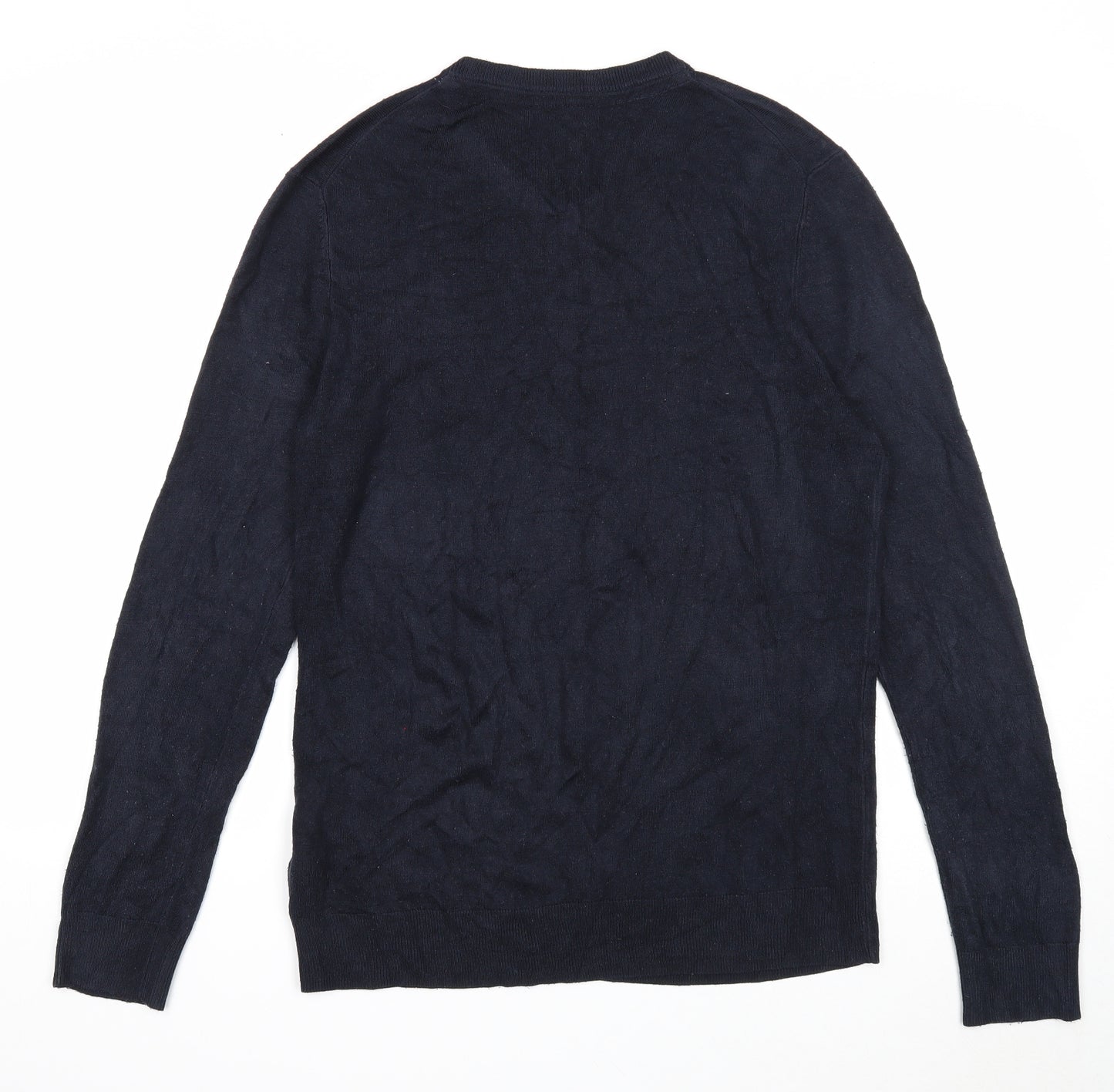 Debenhams Mens Blue V-Neck Acrylic Pullover Jumper Size L Long Sleeve