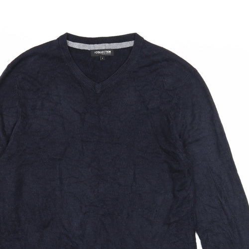 Debenhams Mens Blue V-Neck Acrylic Pullover Jumper Size L Long Sleeve