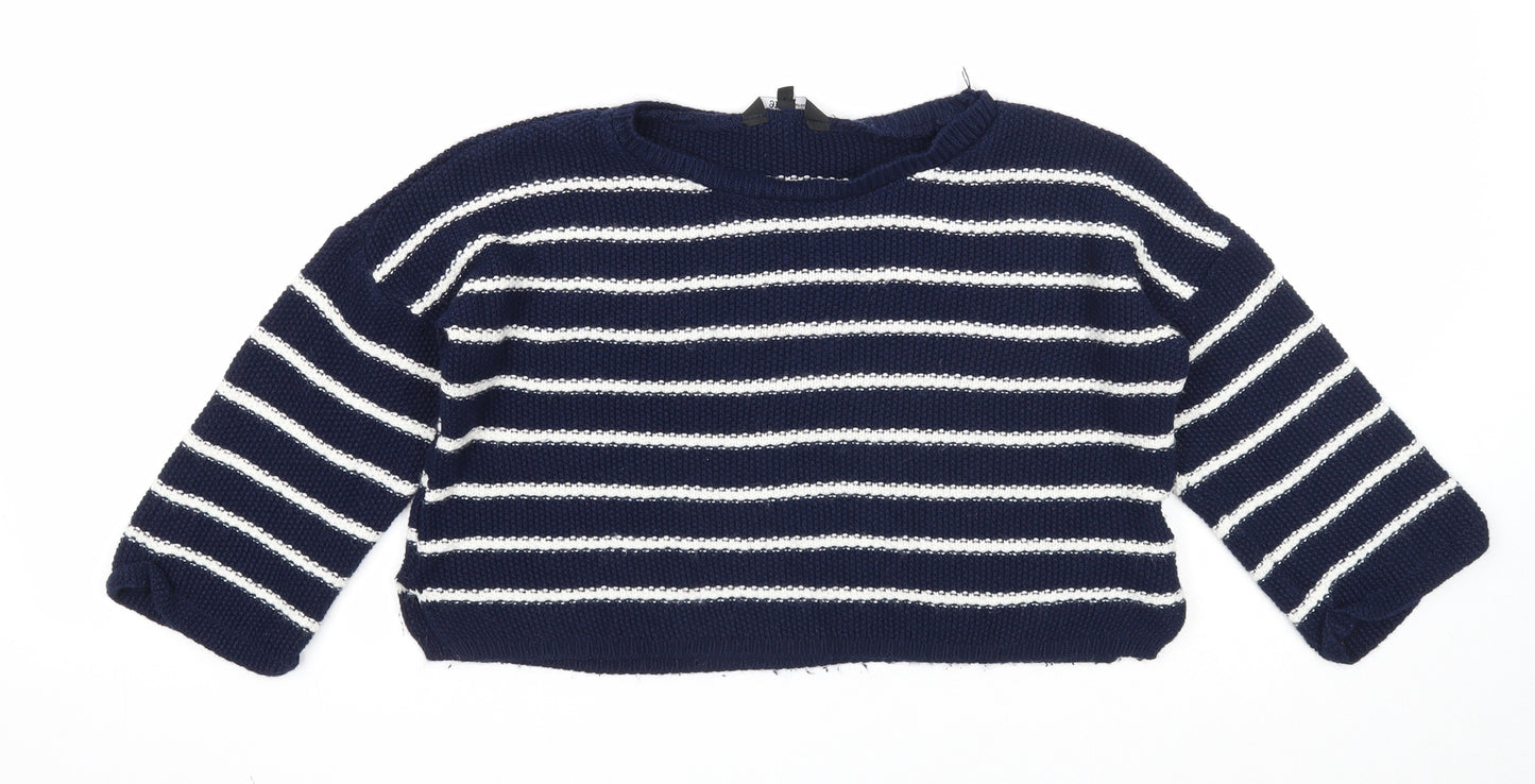 New Look Girls Blue Round Neck Striped Acrylic Pullover Jumper Size 14-15 Years Pullover
