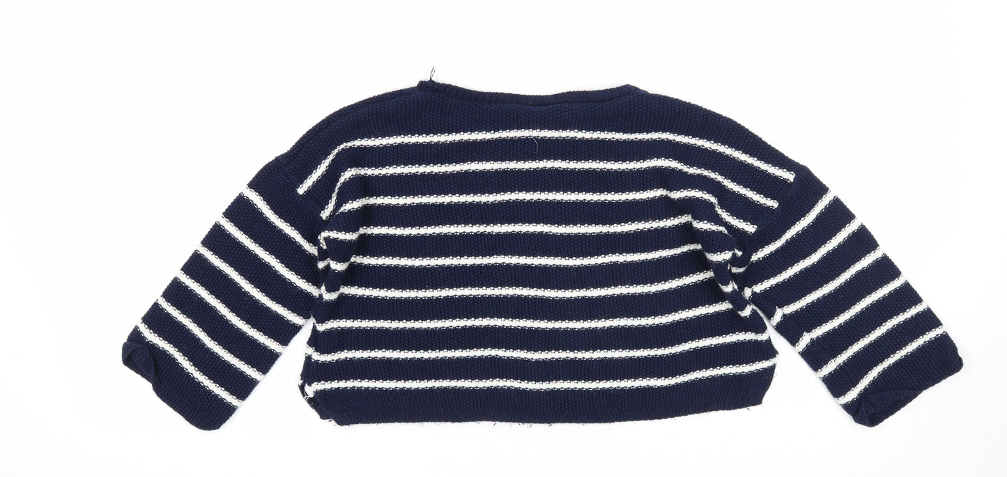 New Look Girls Blue Round Neck Striped Acrylic Pullover Jumper Size 14-15 Years Pullover