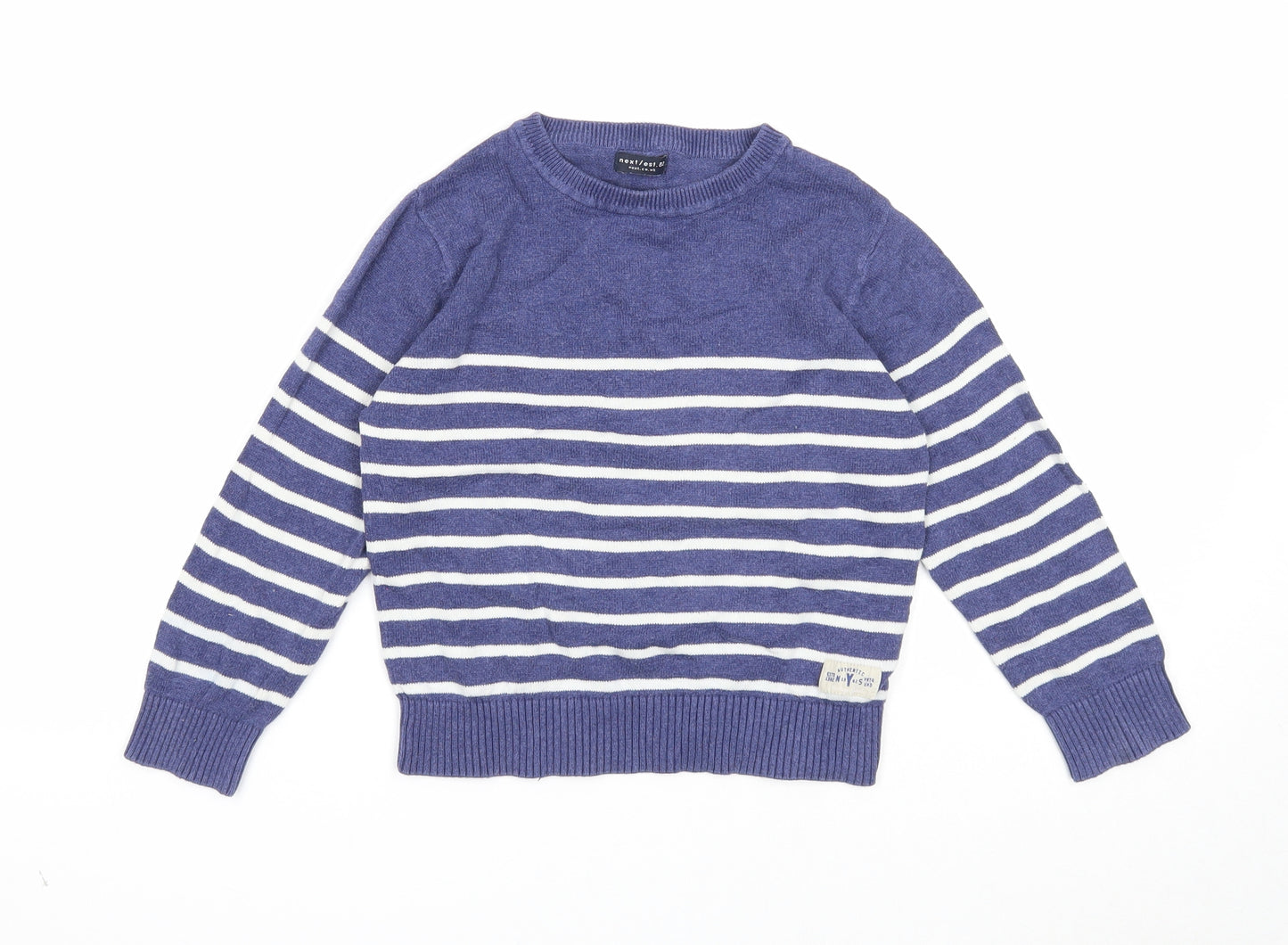 NEXT Boys Blue Round Neck Striped Cotton Pullover Jumper Size 4-5 Years Pullover