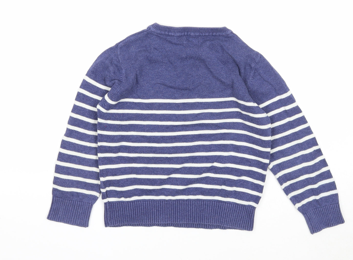 NEXT Boys Blue Round Neck Striped Cotton Pullover Jumper Size 4-5 Years Pullover