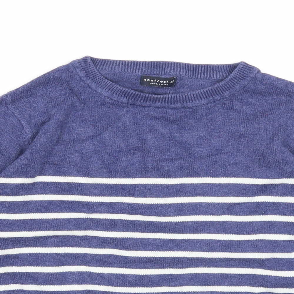NEXT Boys Blue Round Neck Striped Cotton Pullover Jumper Size 4-5 Years Pullover