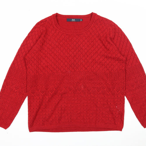 EWM Womens Red Scoop Neck Acrylic Pullover Jumper Size 14