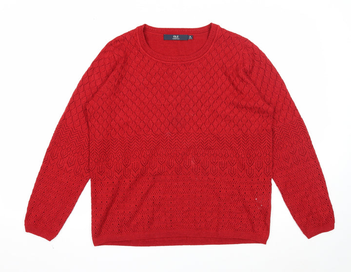 EWM Womens Red Scoop Neck Acrylic Pullover Jumper Size 14