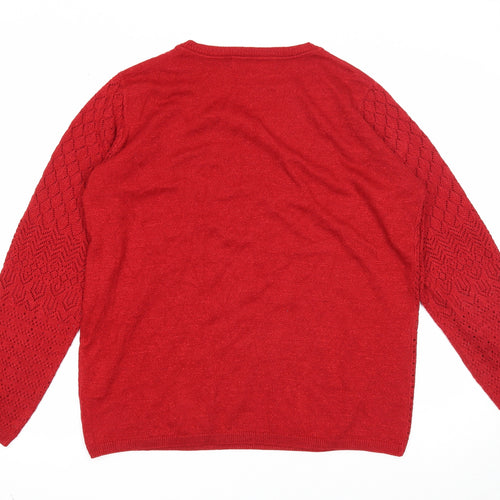 EWM Womens Red Scoop Neck Acrylic Pullover Jumper Size 14