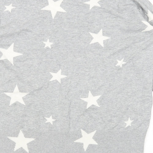 Marks and Spencer Womens Grey V-Neck Geometric Cotton Pullover Jumper Size S - Stars