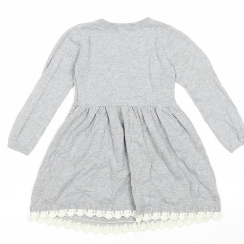 H&M Girls Grey Cotton Jumper Dress Size 3-4 Years Round Neck Pullover