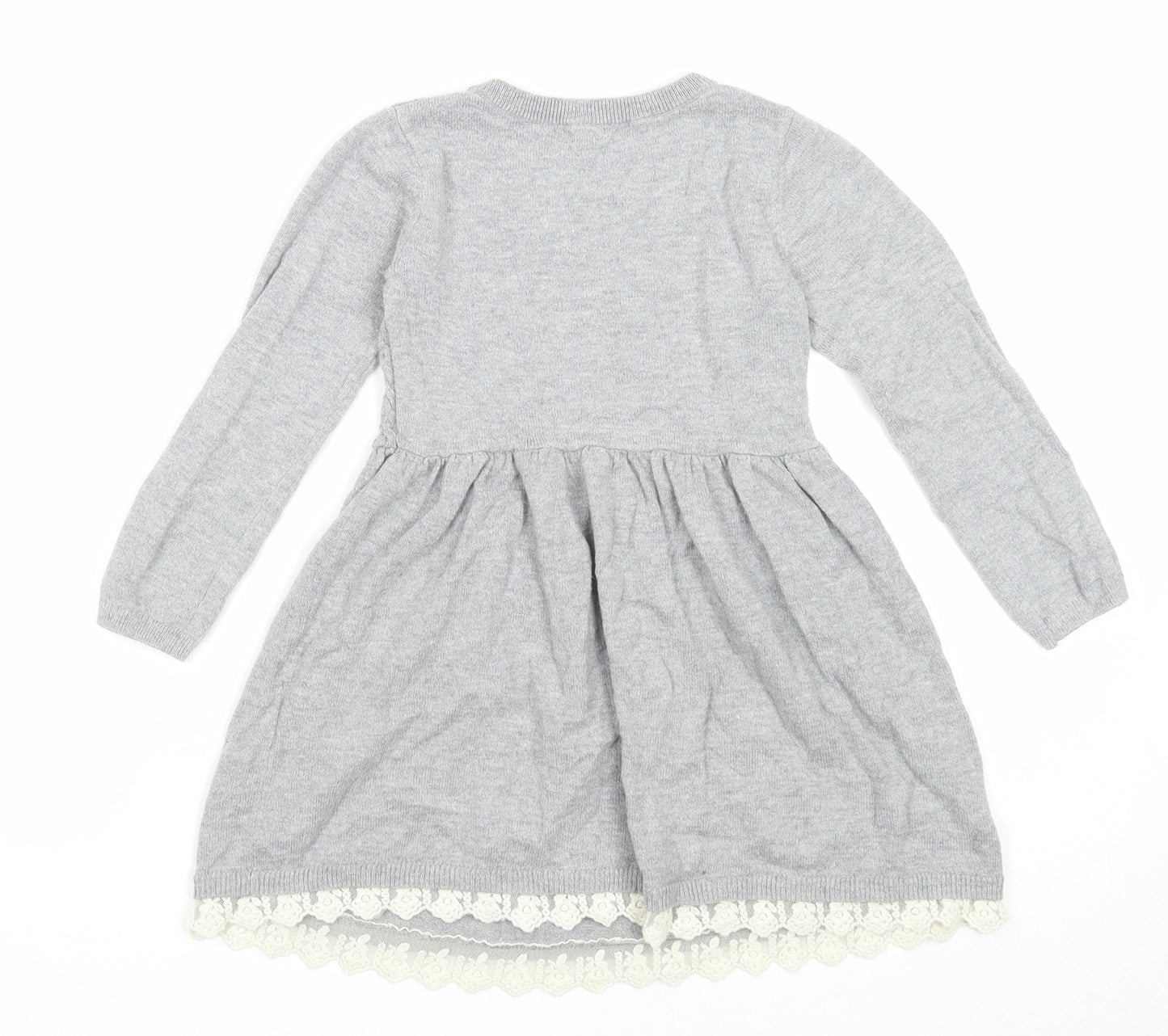 H&M Girls Grey Cotton Jumper Dress Size 3-4 Years Round Neck Pullover