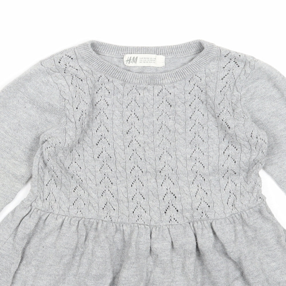 H&M Girls Grey Cotton Jumper Dress Size 3-4 Years Round Neck Pullover