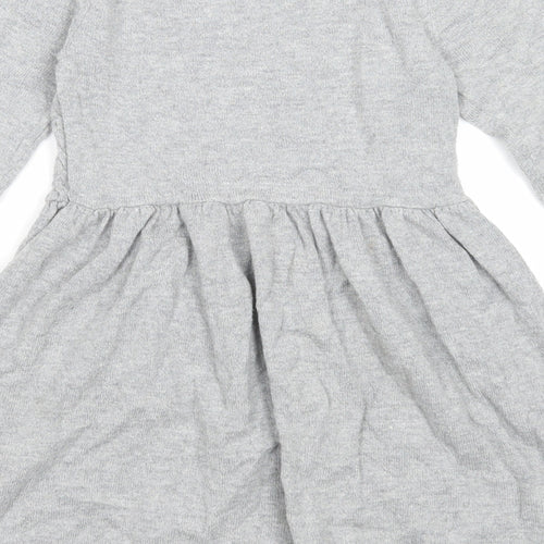 H&M Girls Grey Cotton Jumper Dress Size 3-4 Years Round Neck Pullover