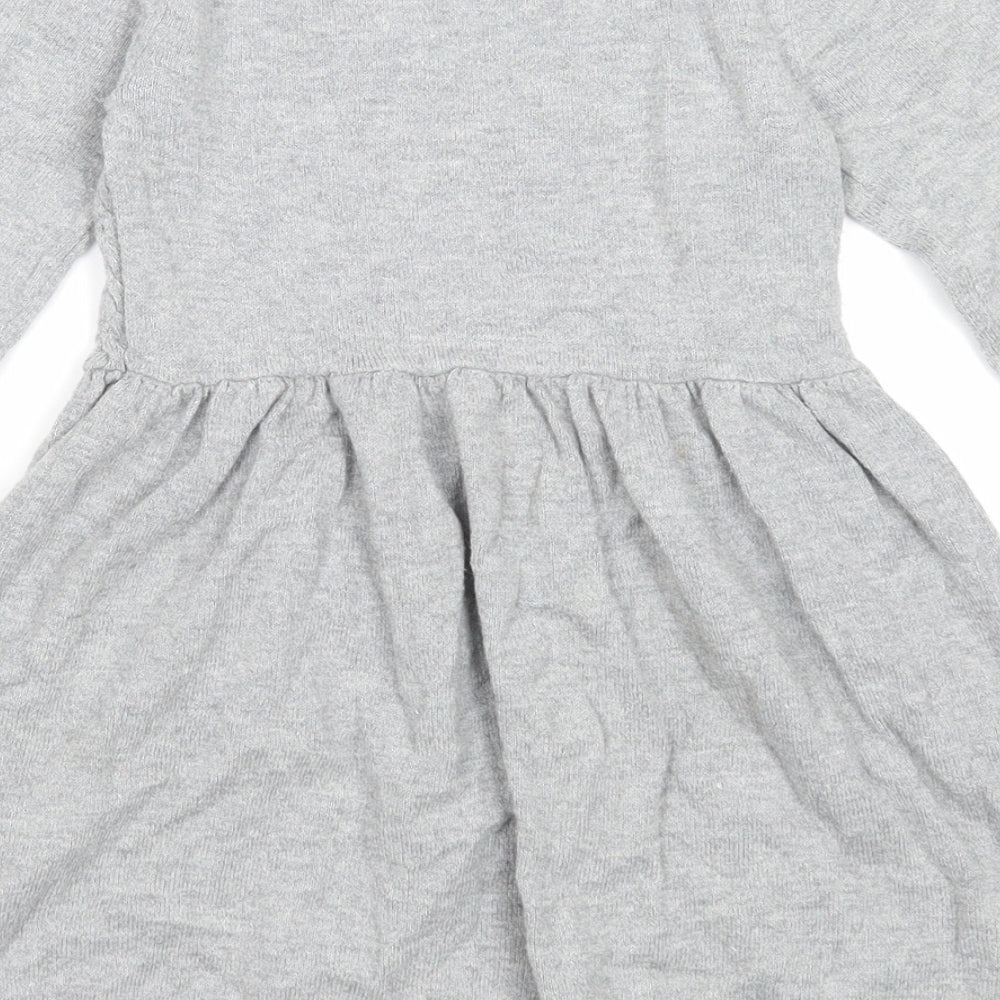 H&M Girls Grey Cotton Jumper Dress Size 3-4 Years Round Neck Pullover