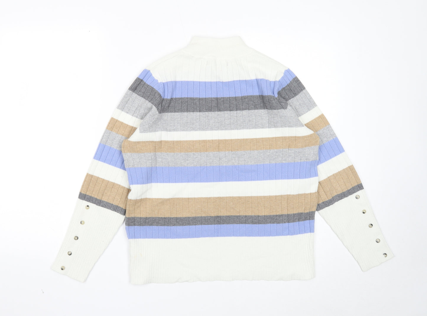 Marks and Spencer Womens White Mock Neck Striped Viscose Pullover Jumper Size 16 - Ribbed