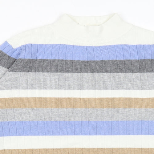 Marks and Spencer Womens White Mock Neck Striped Viscose Pullover Jumper Size 16 - Ribbed