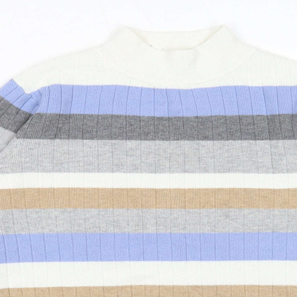 Marks and Spencer Womens White Mock Neck Striped Viscose Pullover Jumper Size 16 - Ribbed