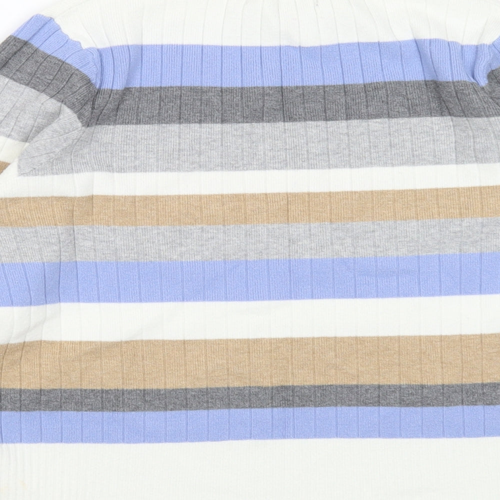 Marks and Spencer Womens White Mock Neck Striped Viscose Pullover Jumper Size 16 - Ribbed