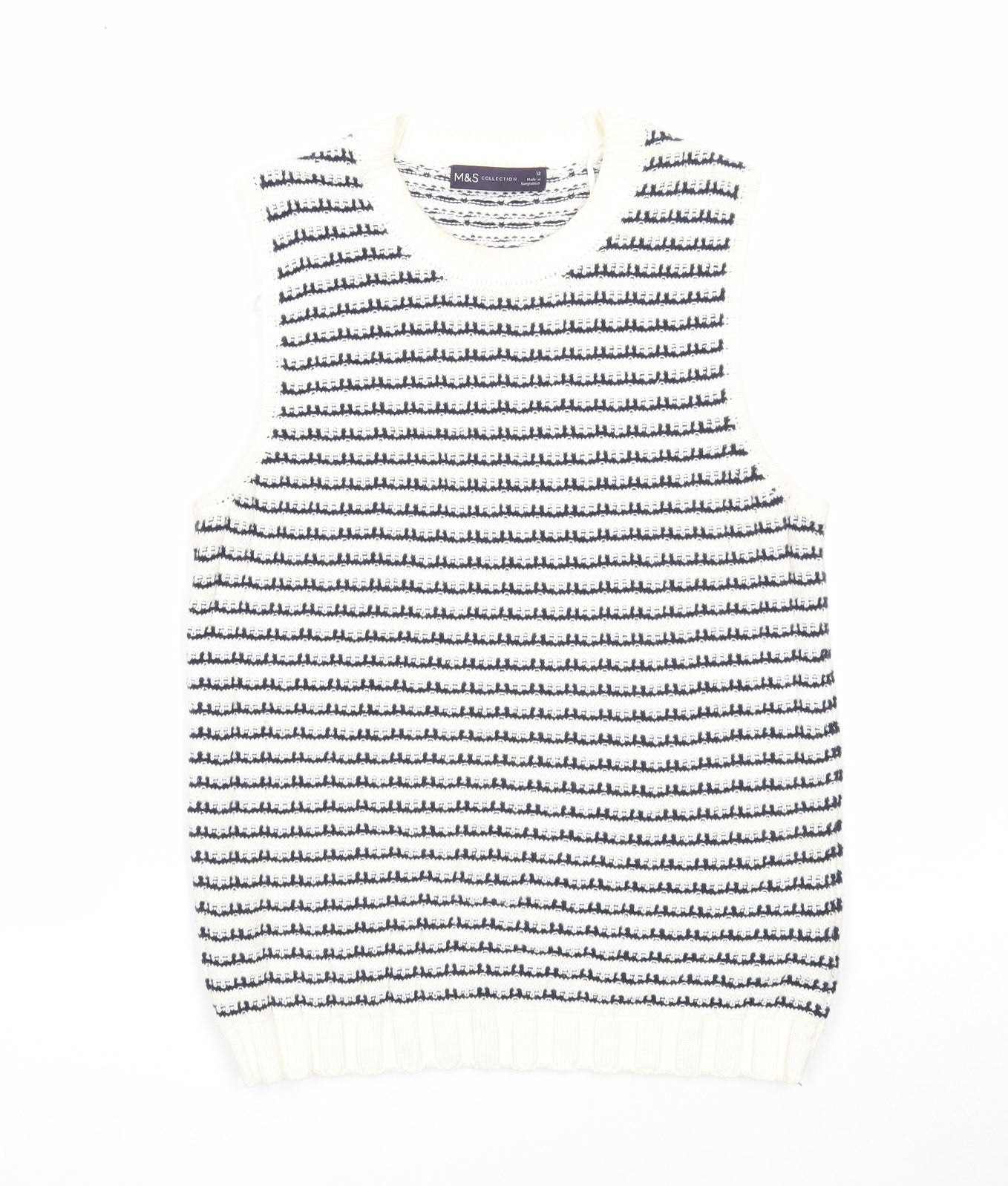 Marks and Spencer Womens White Round Neck Geometric Cotton Vest Jumper Size 12