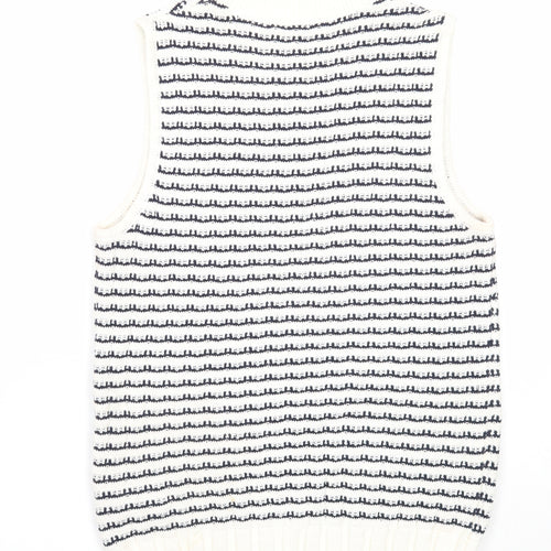 Marks and Spencer Womens White Round Neck Geometric Cotton Vest Jumper Size 12