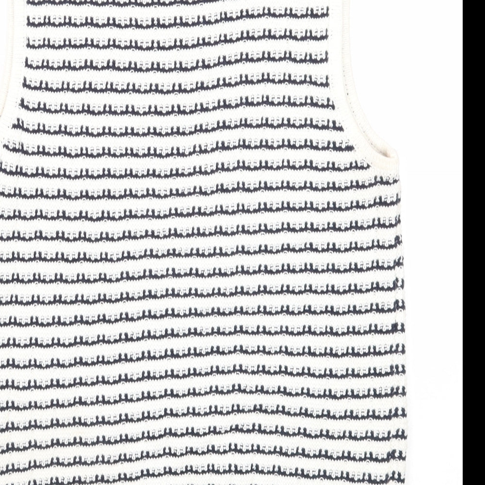 Marks and Spencer Womens White Round Neck Geometric Cotton Vest Jumper Size 12