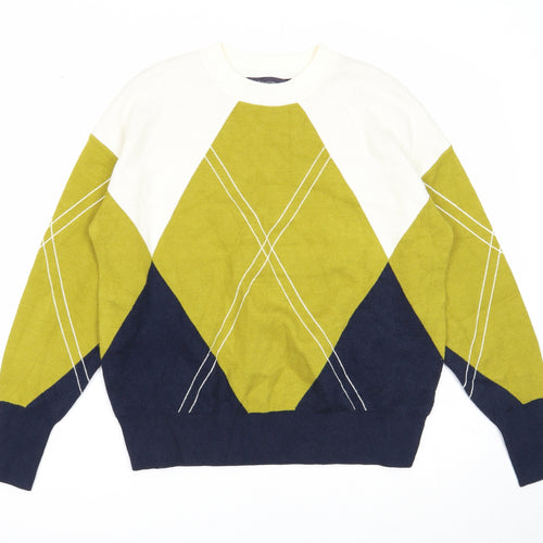 Marks and Spencer Mens Multicoloured Round Neck Geometric Viscose Pullover Jumper Size M Long Sleeve