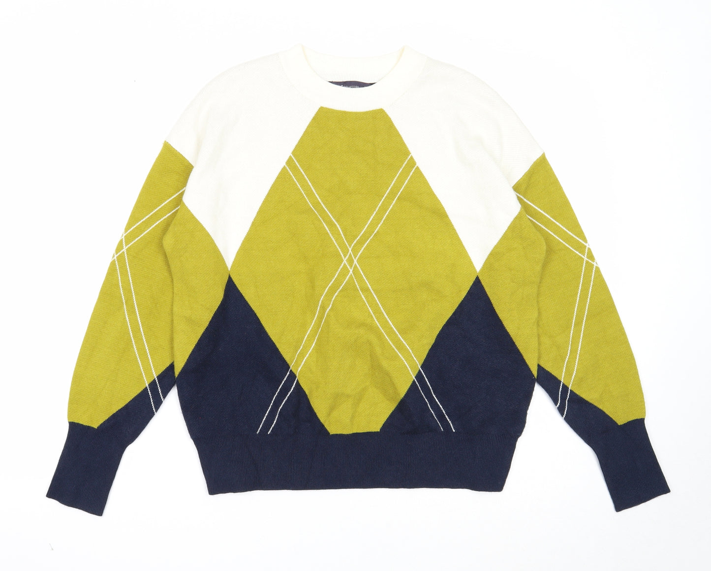 Marks and Spencer Mens Multicoloured Round Neck Geometric Viscose Pullover Jumper Size M Long Sleeve