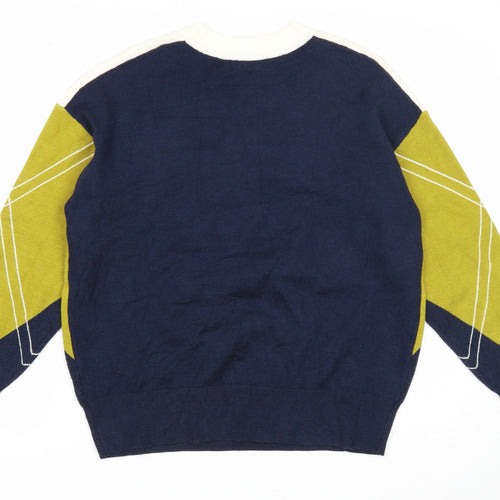 Marks and Spencer Mens Multicoloured Round Neck Geometric Viscose Pullover Jumper Size M Long Sleeve