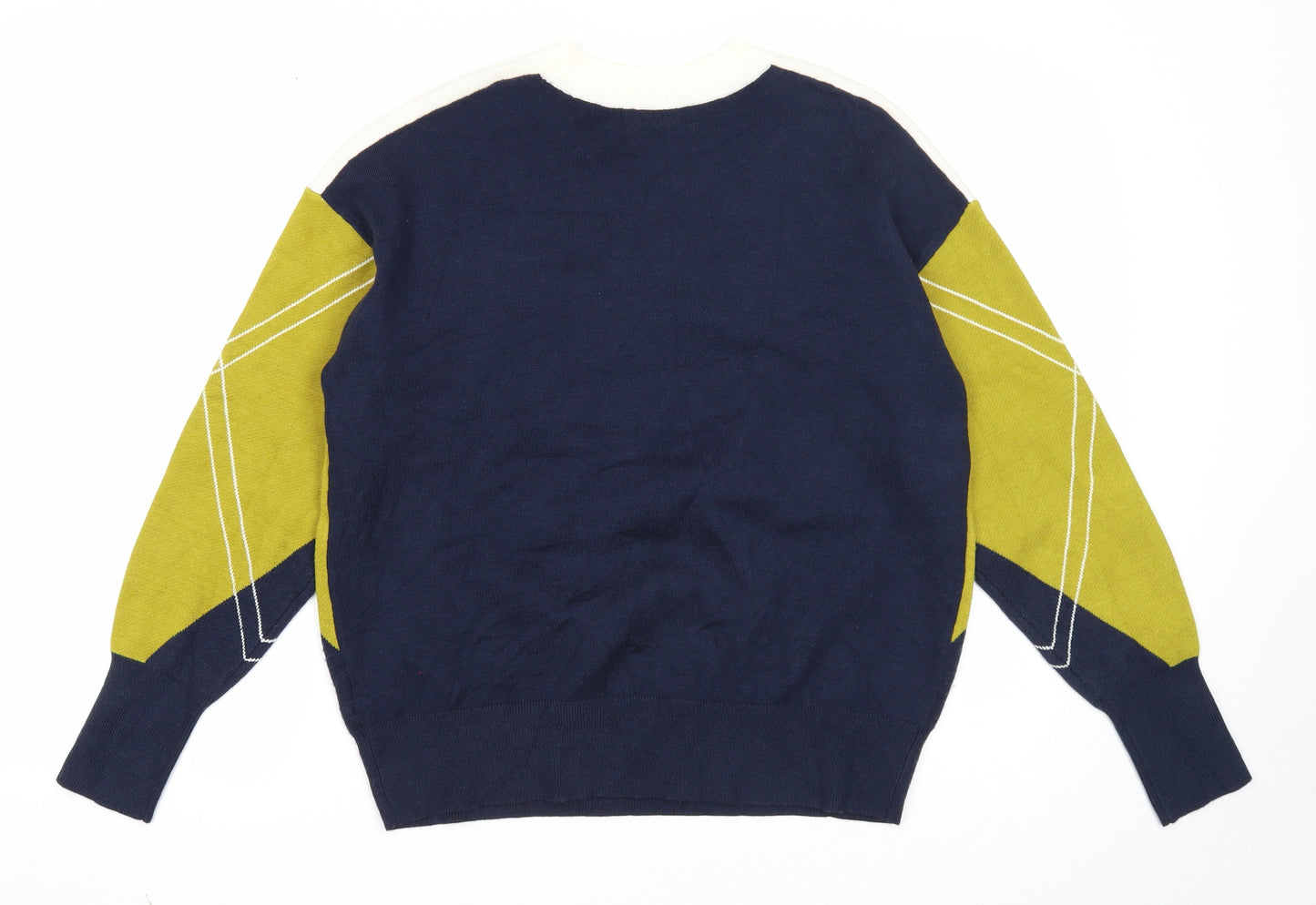 Marks and Spencer Mens Multicoloured Round Neck Geometric Viscose Pullover Jumper Size M Long Sleeve