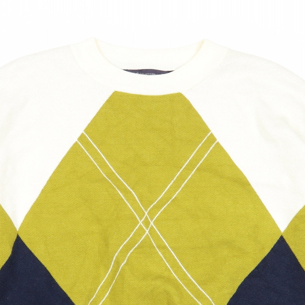 Marks and Spencer Mens Multicoloured Round Neck Geometric Viscose Pullover Jumper Size M Long Sleeve