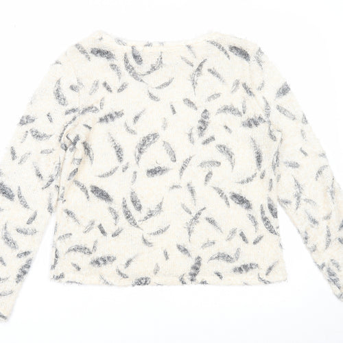 George Womens Beige Round Neck Geometric Polyester Pullover Jumper Size 12 - Feather Print