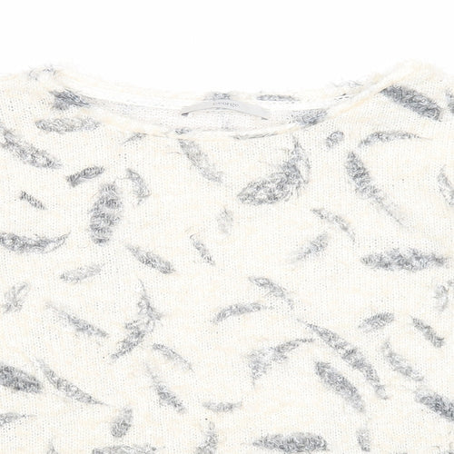 George Womens Beige Round Neck Geometric Polyester Pullover Jumper Size 12 - Feather Print